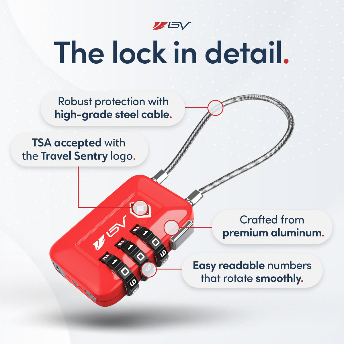 Luggage Locks TSA Accepted (Red 4-Pack)
