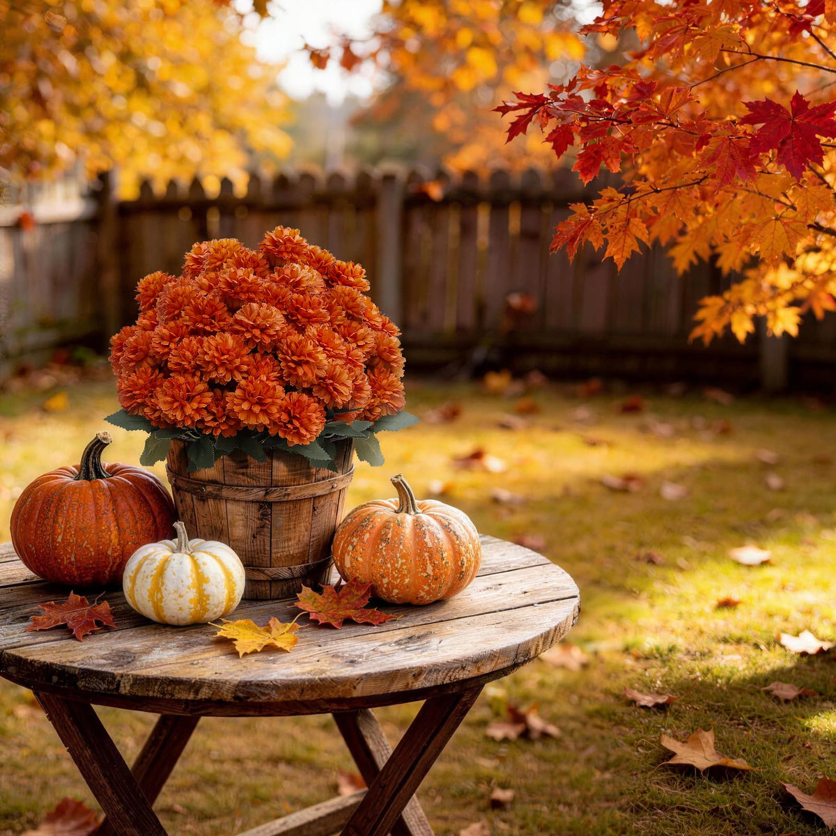 Artificial Fall Mums (Orange-12 Bundles)