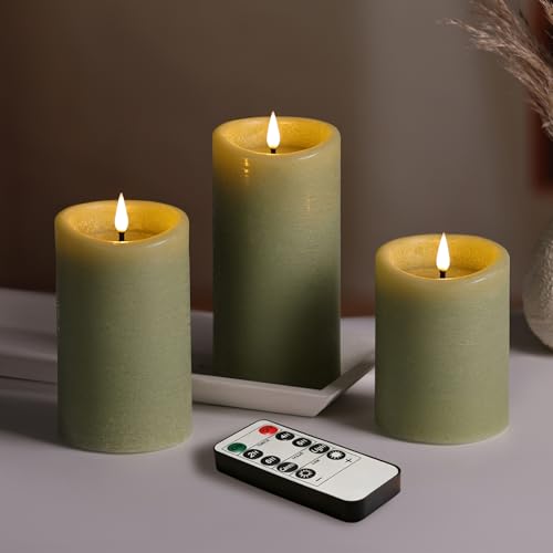 Moving Flame LED Pillar Candles with Remote Set of 3