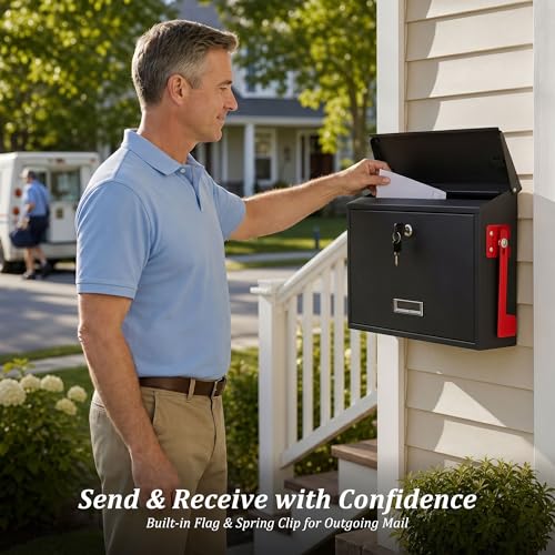 Locking Wall Mount Mailbox with Outgoing Mail Flag & Spring Clip