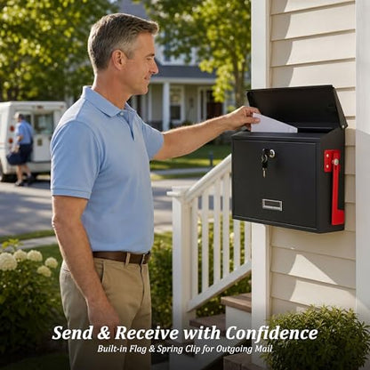 Locking Wall Mount Mailbox with Outgoing Mail Flag & Spring Clip