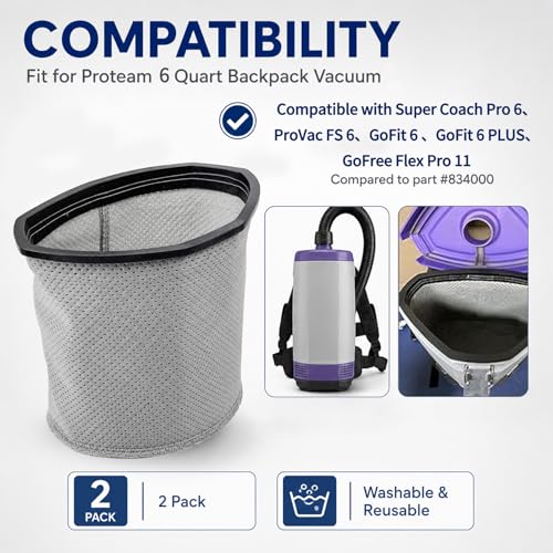 834000 2pack 10 qt. For ProTeam Micro Cloth Filter bags