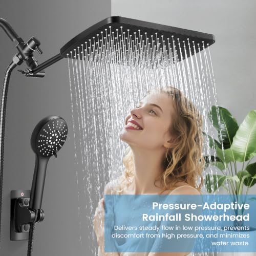 Shower Head with Handheld (A-Matte Black / Rectangular 12")