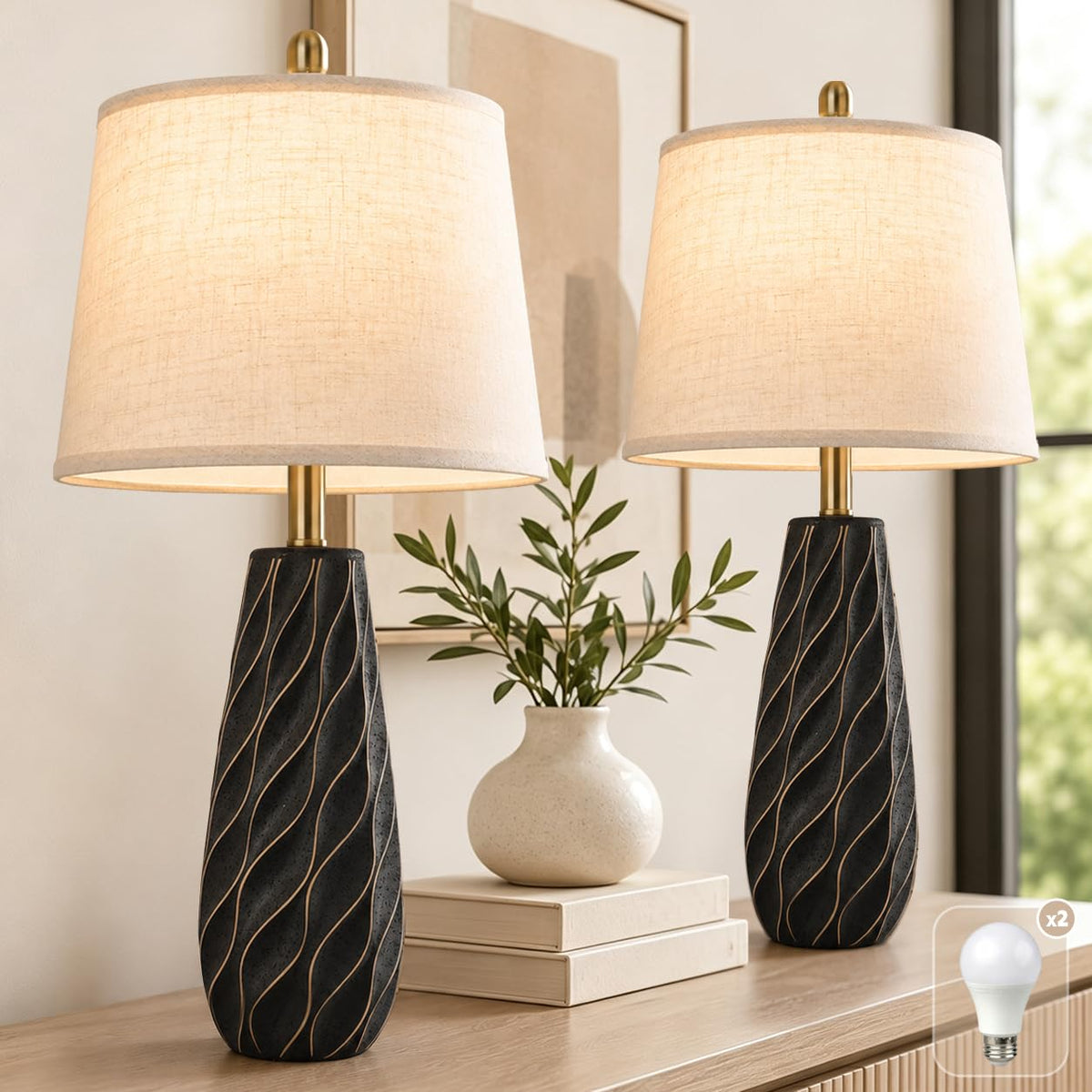 27" Ceramic Table Lamps Set of 2 (27" 2 Pcs - Black)