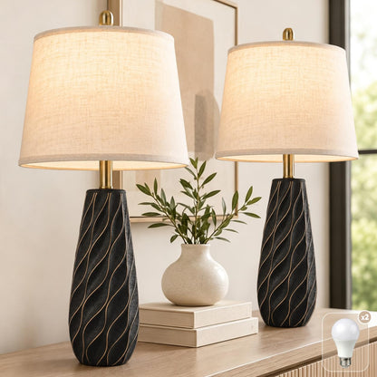 27" Ceramic Table Lamps Set of 2 (27" 2 Pcs - Black)