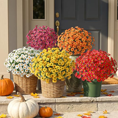 Artificial Mums for Outdoors Fall Decor (A-yellow / 10.6 inch)