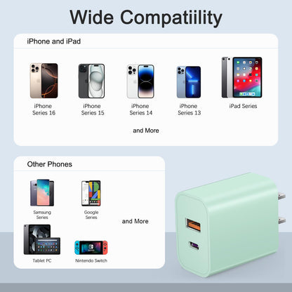 USB C Charger Block Fast Charging Block Type C Charger Multiport Adapter (Green / 20W3Pack)