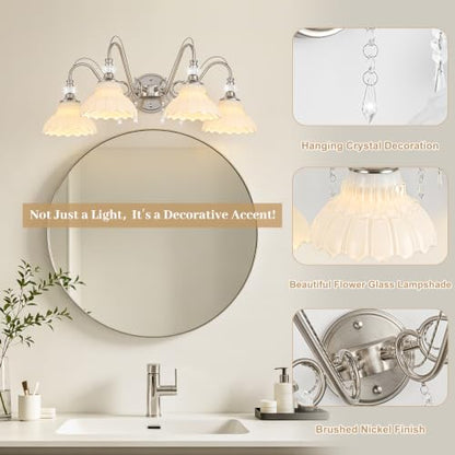Brushed Nickel Bathroom Vanity Light (Nickel and White / 4-Light)