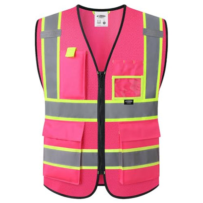 Safety Vest for men women Reflective Vest with Pockets and Zipper High Visibility Vests BX340