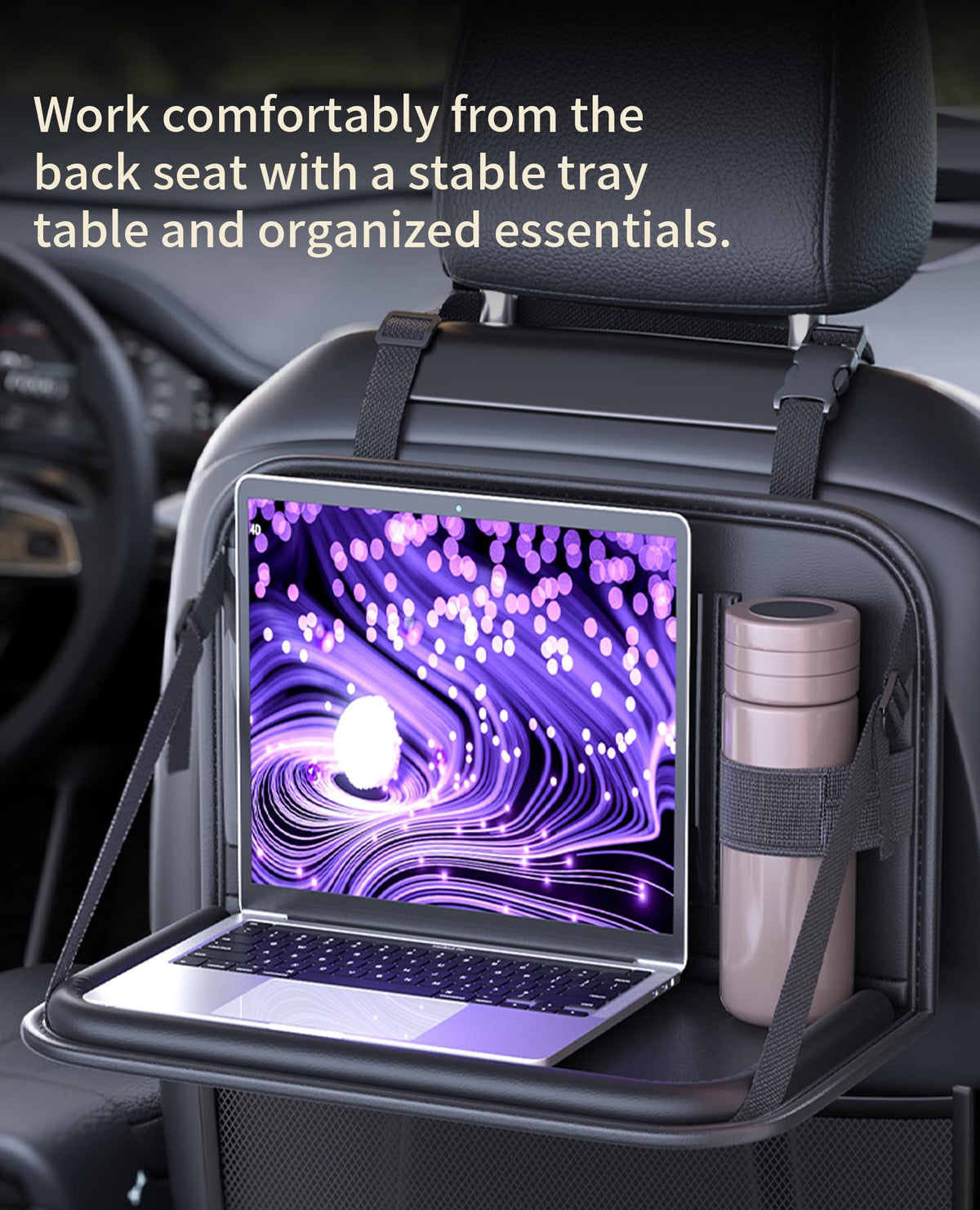 Backseat Car Organizer with Foldable Tray & Tablet Holder (black)