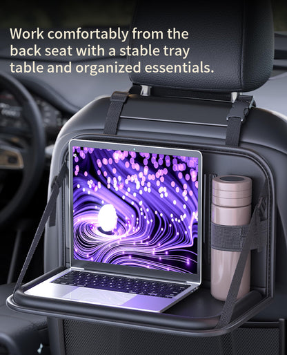 Backseat Car Organizer with Foldable Tray & Tablet Holder (black)