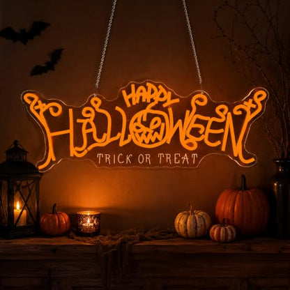 Larger Happy Halloween Neon Sign Pumpkin LED Trick or Treat Wall Decor (Halloween)