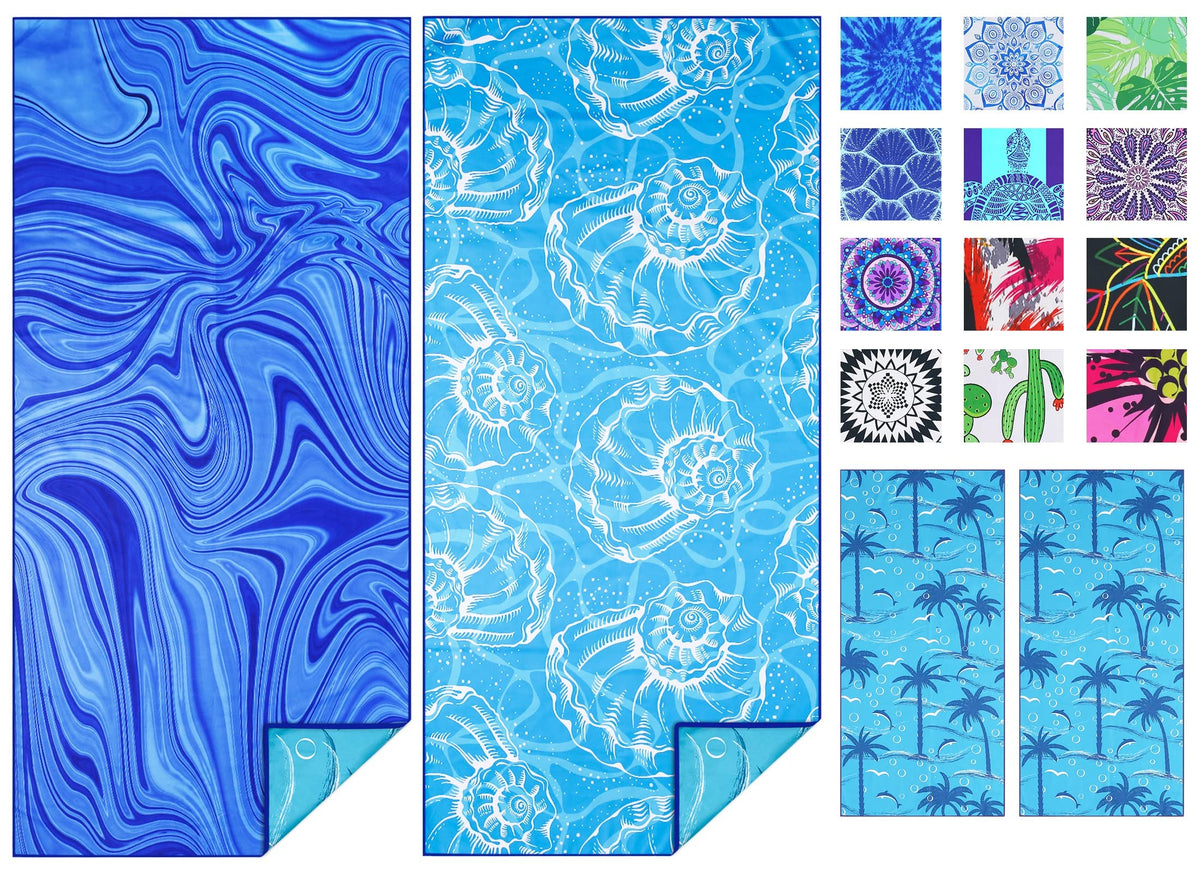 Microfiber Beach Towel Extra Large 71x32 Blue Shell 2 Pack (Blue Shell / 71 x 32 Inches)