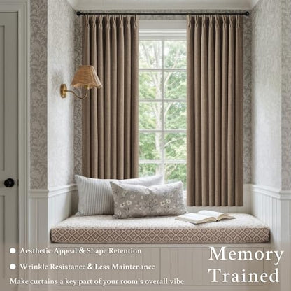 Tan Brown 72 Inch Pinch Pleated Blackout Curtains for Bedroom 50 Inch Wide (Dark Flax / 50"W x 72"L (Pack of 2))