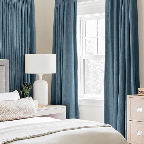 100% Blackout Linen Curtains for Bedroom 42x84 Inches Dusty Blue (Dusty Blue / 42"W x 84"L (Pack of 2))
