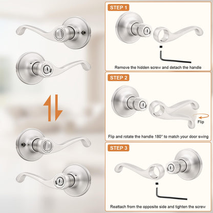 Scroll Privacy Door Lever 6 Packs (Satin Nickel)