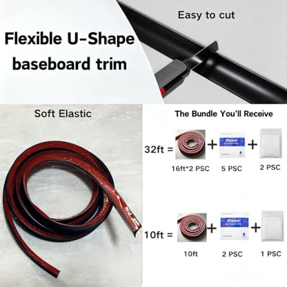 10ft Flexible Quarter Round Molding Peel and Stick Baseboard Trim
