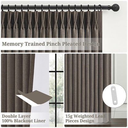 Viral Pinch Pleated 90 Inch Blackout Linen Curtain (Chocolatetart / 50"W x 90"L (Pack of 2))