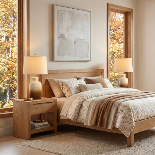 24'' Farmhouse Handcrafted Table Lamp for Living Room (Beige and Brown)