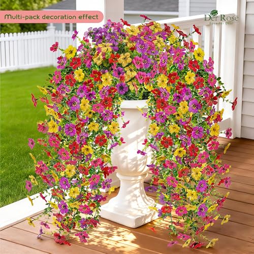 UV Resistant Artificial Hanging Flowers for Outdoors (Colorful)