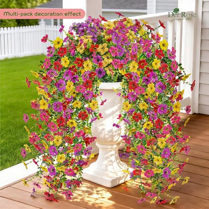 UV Resistant Artificial Hanging Flowers for Outdoors (Colorful)