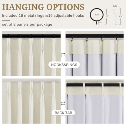Cream Linen Textured Curtains 84 Inch Long Pinch Pleated Blackout 2 Panels for Living (Cream / 50"W x 84"L (Pack of 2))