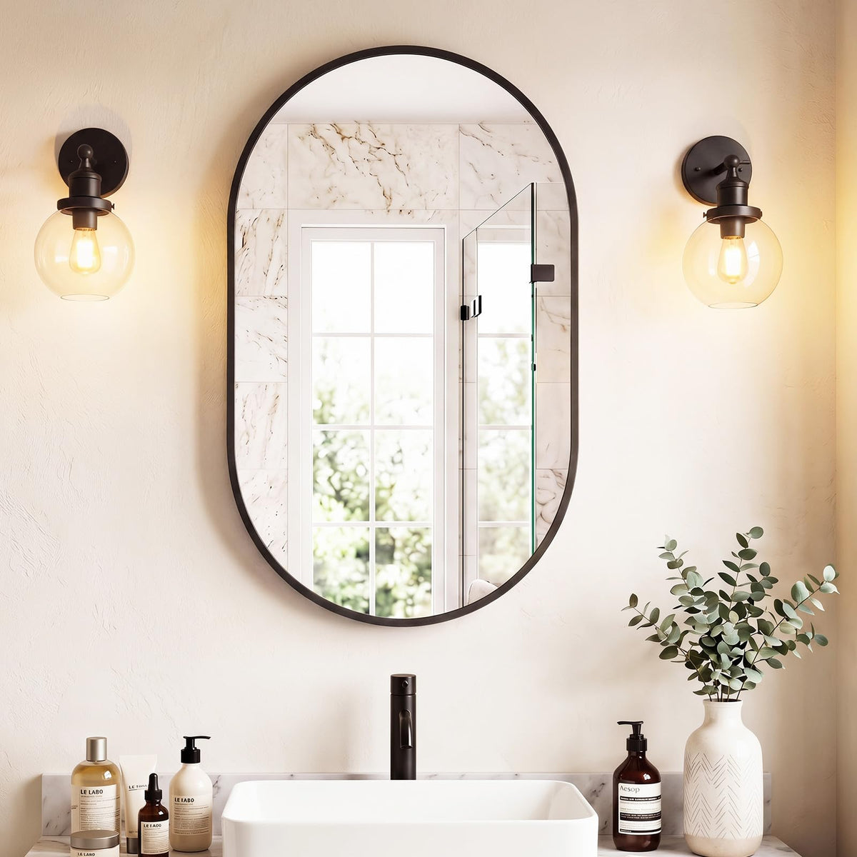 Oval Bathroom Wall Mirror (Black-oval / 24"L x 36"W)