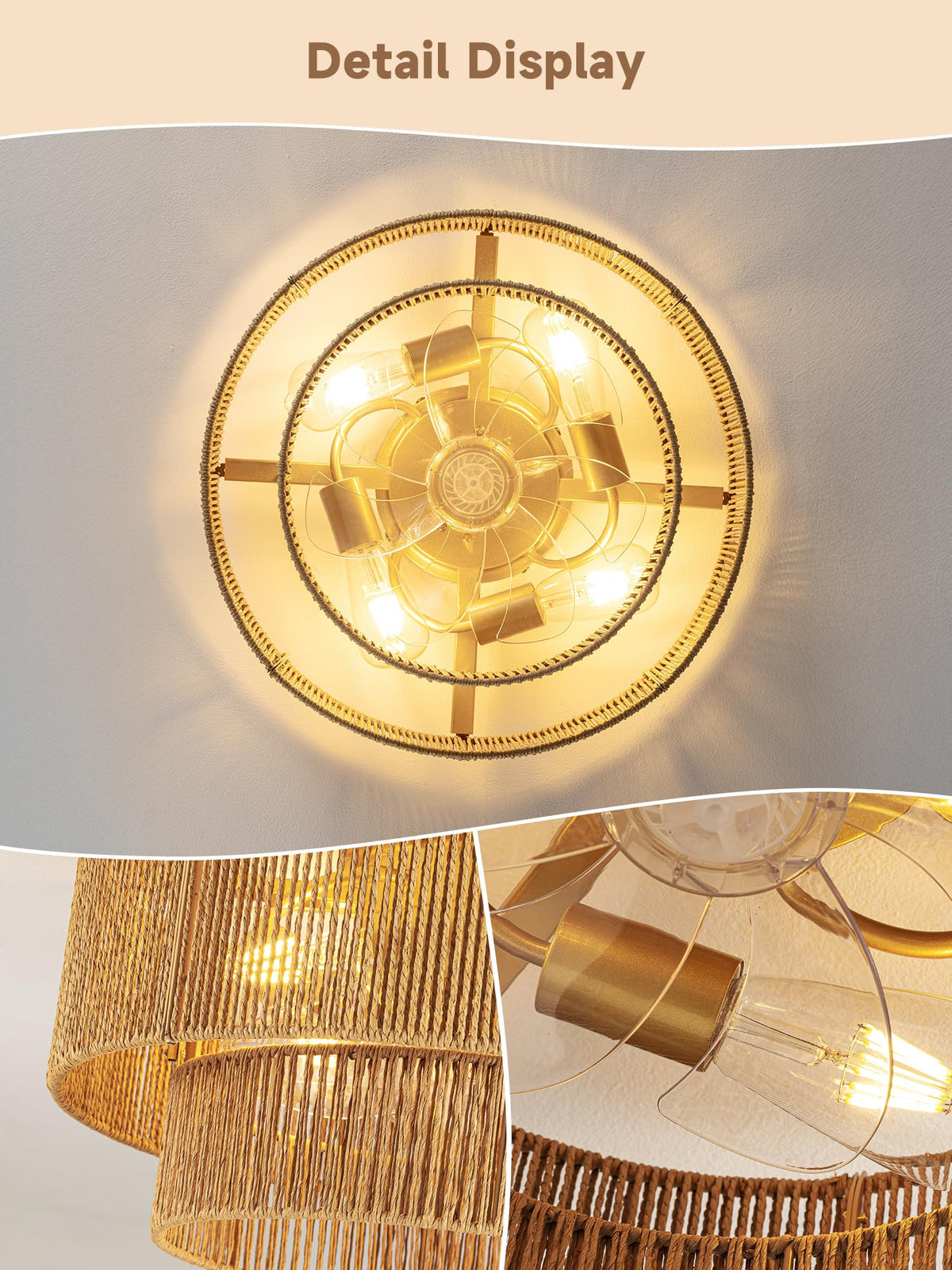 Boho Caged Ceiling Fan with Light Flush Mount (Gold)