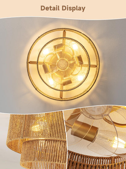 Boho Caged Ceiling Fan with Light Flush Mount (Gold)