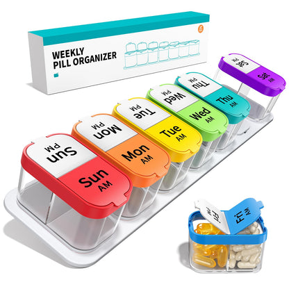 Extra Large Pill Organizer 2 Times a Day (Rainbow/White)