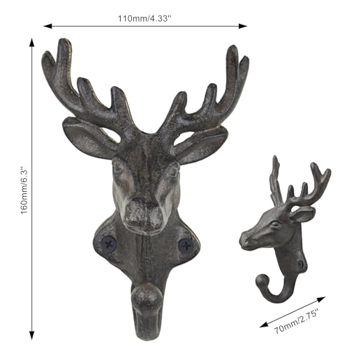 Rustic Deer Head Cast Iron Wall Hooks 2 Pack