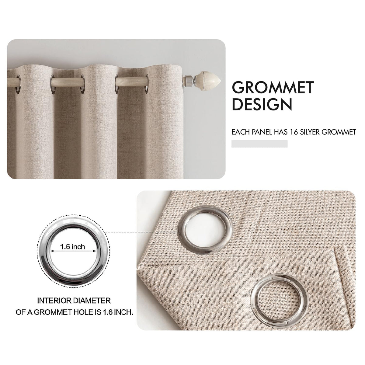 100% Blackout Linen Curtains for Bedroom 42x84 Inch Heathered White (Heathered White / 42"W x 84"L (Pack of 2))