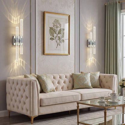 Modern LED Vanity Light Bubble Crystal Sconces Wall Lighting Chrome Wall Sconce Hardwired 21.25in 4000K Vertical and Horizontal Wall Mounted Sconces for Bedroom Living Room Hallway（1 (Chrome-1 Pack)