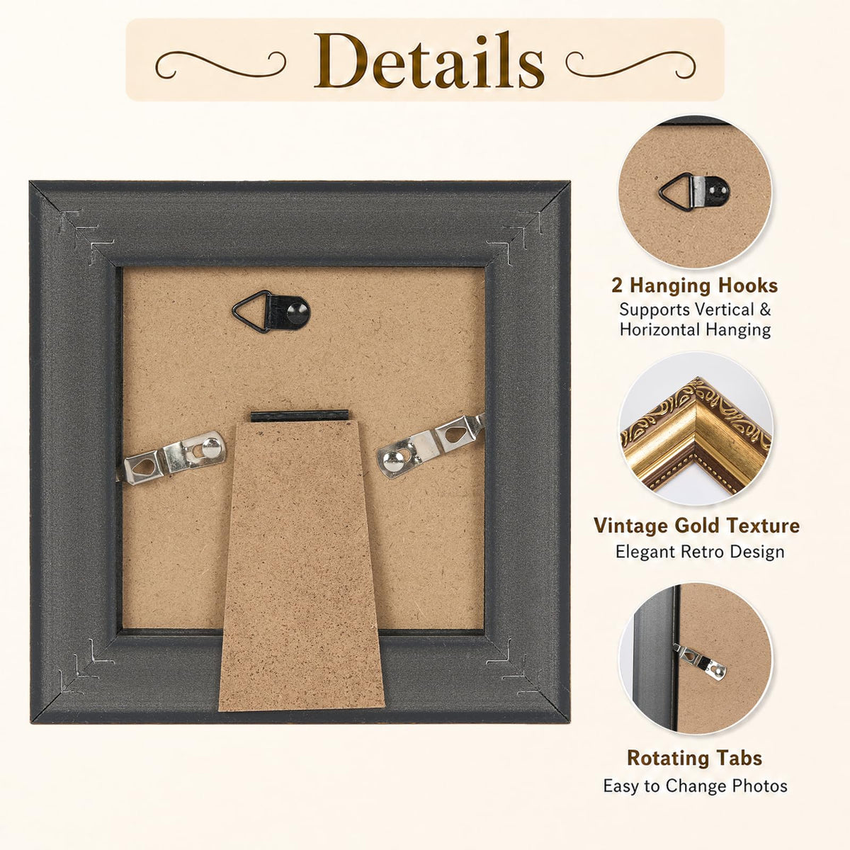 4x4 Vintage Picture Frame (Gold / 4x4 inch)