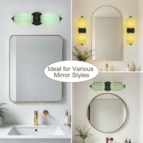Green Glass Vintage Bathroom Vanity Light (Black & Green 1 Pack)