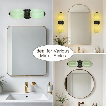 Green Glass Vintage Bathroom Vanity Light (Black & Green 1 Pack)