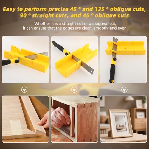 4-in-1 Miter Box and Saw Set, 12-Inch Mitre Box with 3 Interchangeable Blades,Japanese Pull Saw for Wood,Precise 45°/90°/135° Angle Cutting Tool