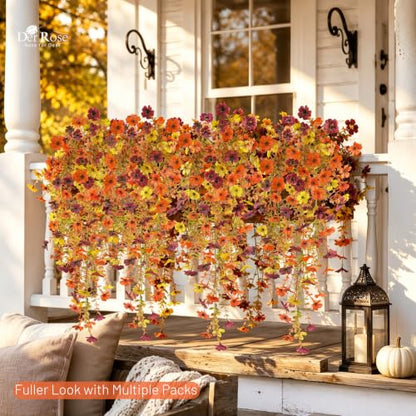2Pcs Artificial Mums for Outdoors with Larger Flower Heads (Yellow/Orange/Burgundy)