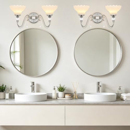 Brushed Nickel Bathroom Vanity Light (Nickel and White / 2-Light)