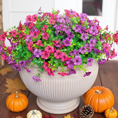 Artificial Flowers Daisy with Eucalyptus Leaves for Outdoor Indoor Garden Home Decoration 12 Bundles