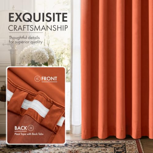 Fall Burnt Orange Velvet Curtains 4 Panels Set Back Tab 40" x 90" (Burnt Orange / 40"W x 90"L (Pack of 4))