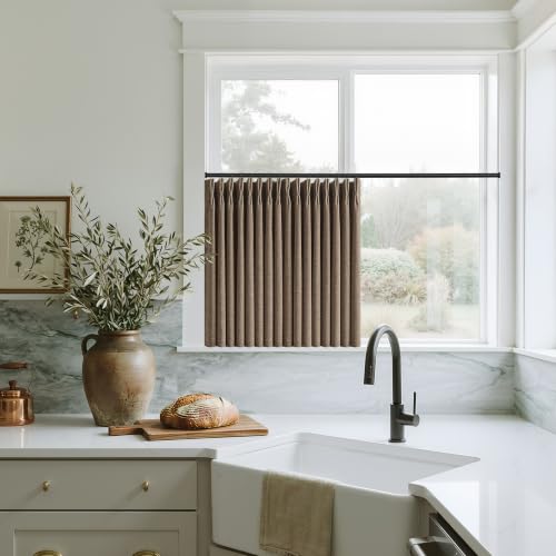 Dark Flax Blackout Small Kitchen Window Curtains 36 Inch Length W50xL36 (Dark Flax / 50"W x 36"L (Pack of 2))