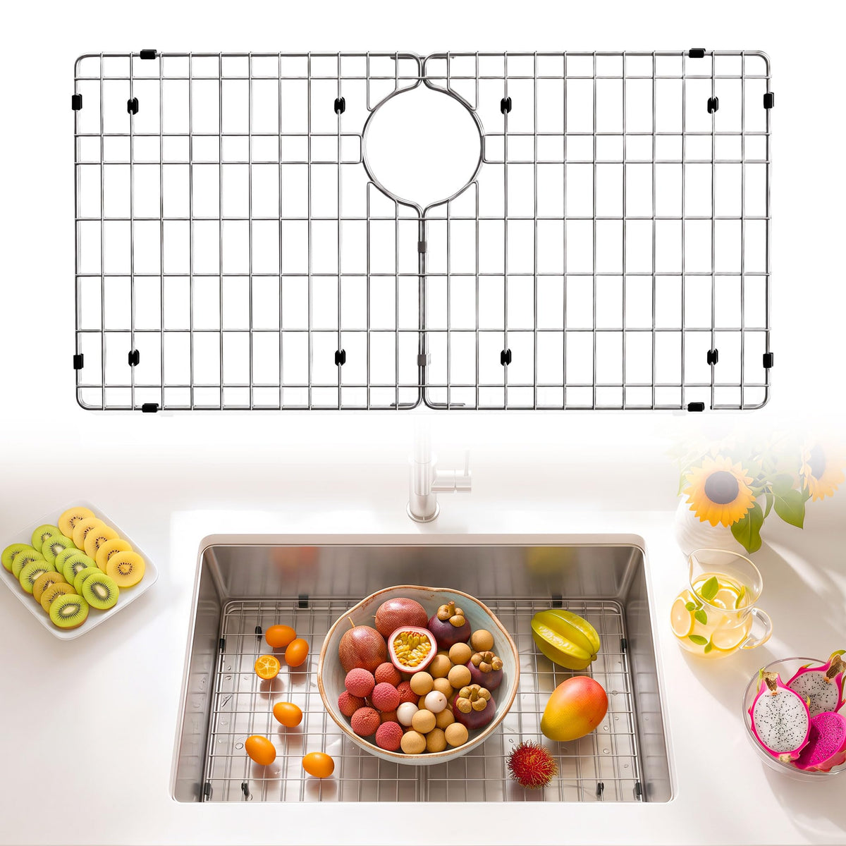 30" x 16" Stainless Steel Sink Grid Bottom Protector Rack (30" x 16" Rear Drain)