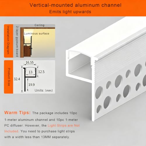 Plaster in LED Aluminium Channels (White, Vertical-Recessed ,10Pack)