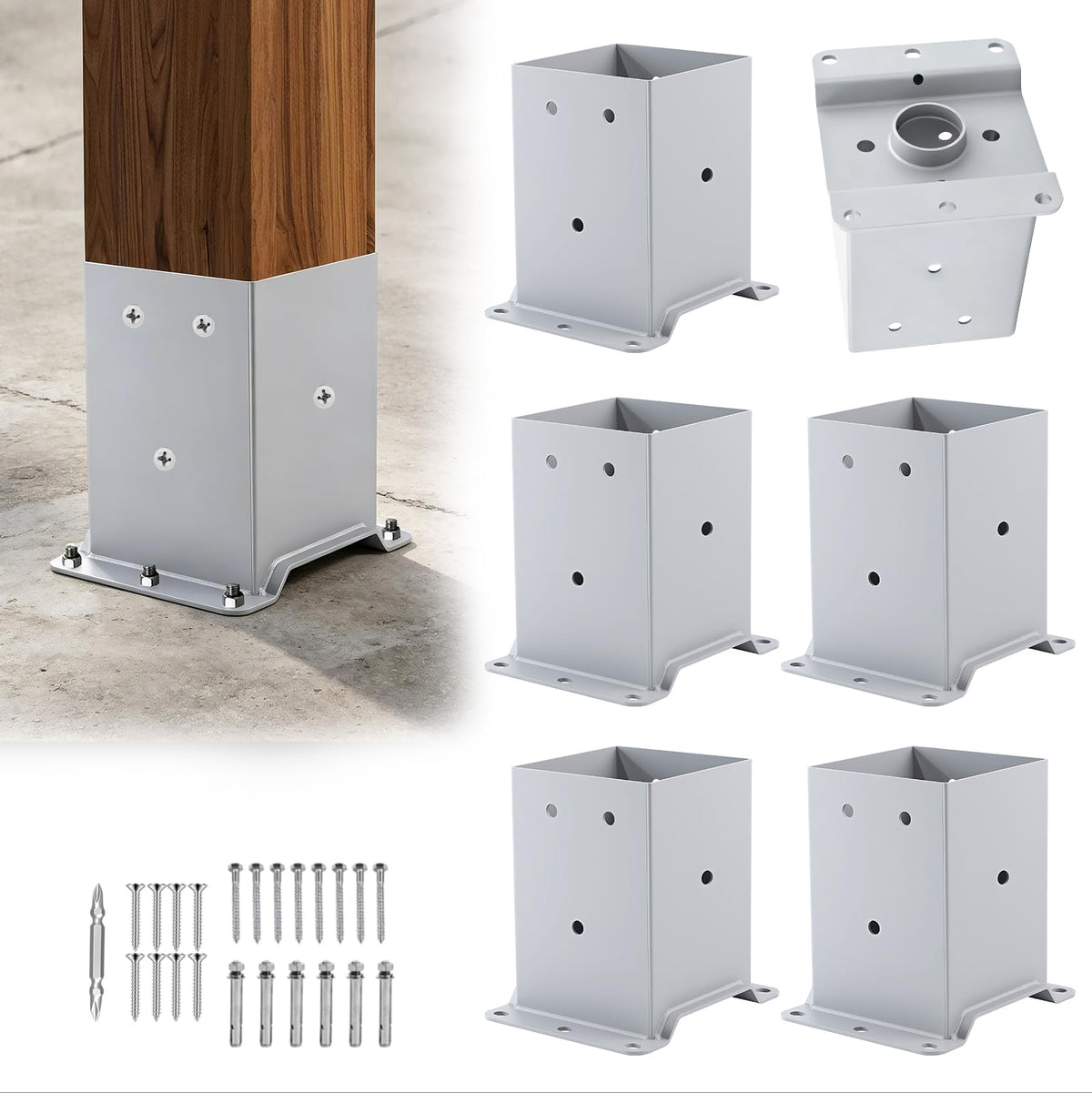 8 Pcs Silver 4"x 4" Post Base Fit (Silver / 4"x 4")
