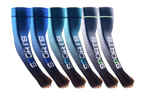 UV Protection Arm Sleeves Sun Block Cover with Thumb Holes 6 Pairs