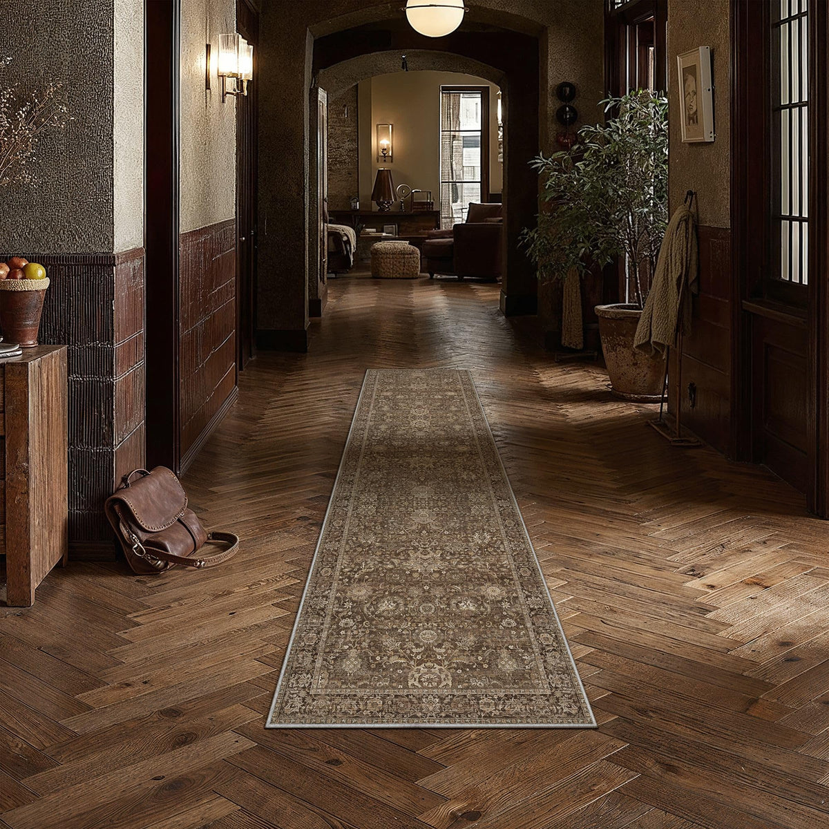 Hallway Runner Rugs 3x8 Brown Vintage Rug (Retro | Brown / 3' x 8' (Runner))