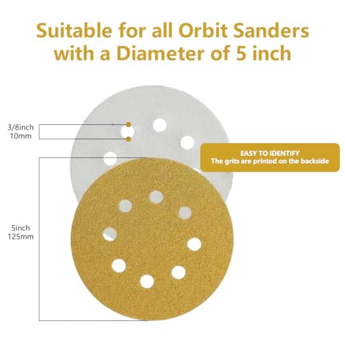 100 PCS 5 Inch Sanding Discs 150 Grit 8 (150 Grit-100pcs)