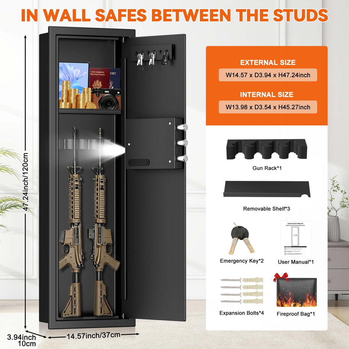 47.24‘’ Tall Heavy Duty Fireproof Wall Safes Between the Studs (47.24'' Tall)
