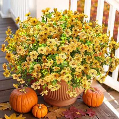 Artificial Flowers Daisy with Eucalyptus Leaves for Outdoor Indoor Garden Home Decoration 12 Bundles